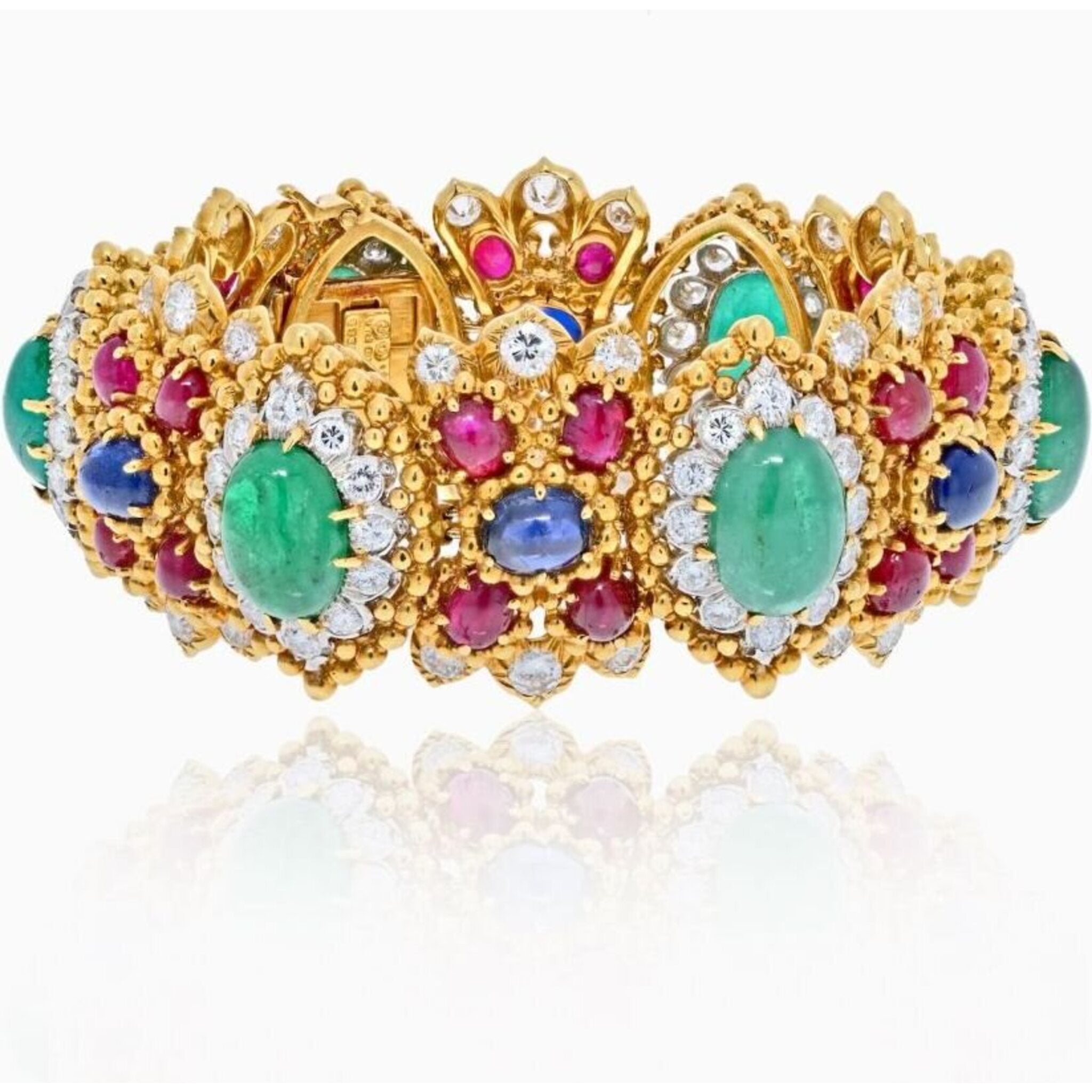 eleuteri-rare-piece-large-art-deco-cabochon-emerald-diamond-bracelet -  Eleuteri